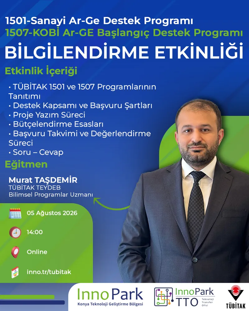 TÜBİTAK 1501 ve 1507 bilgilendirme etkinliği afişi